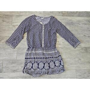 BNWT New Rachael & Chloe Shorts Romper Size Large Blue & White Floral 3/4 Sleeve